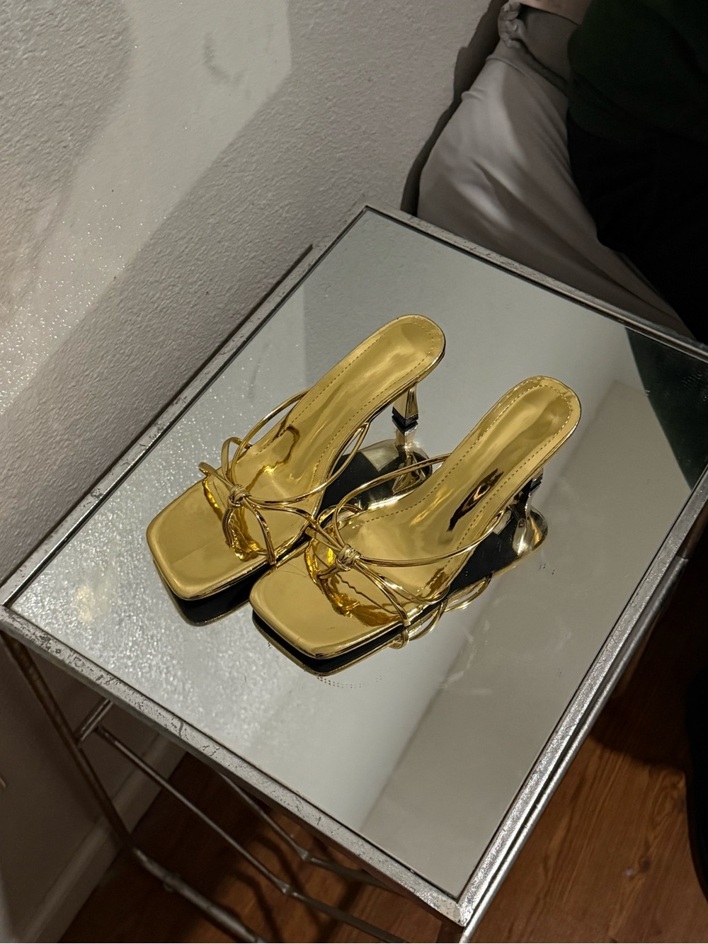 Metallic Gold Strappy Women's Mule Heels